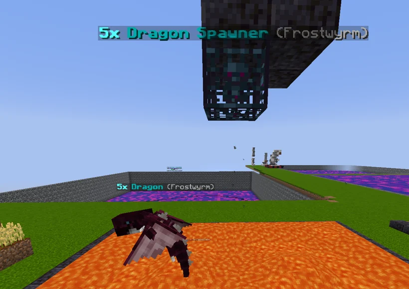 A stacked Dragon spawner and its Frostwyrm on an island farm