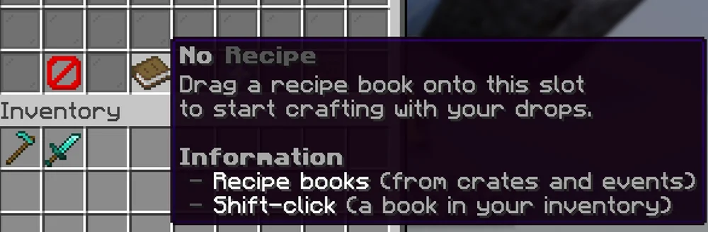 The iChest recipe slot, waiting for a recipe book